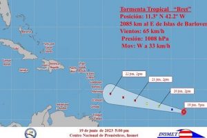 La depresión tropical Tres continuó ganando en organización e intensidad y se convirtió en tormenta tropical, nombrada Bret.