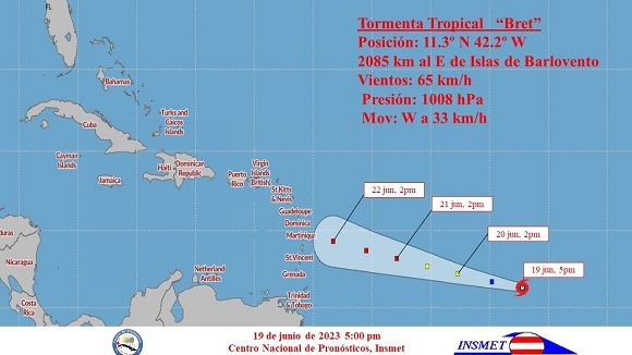 La depresión tropical Tres continuó ganando en organización e intensidad y se convirtió en tormenta tropical, nombrada Bret.