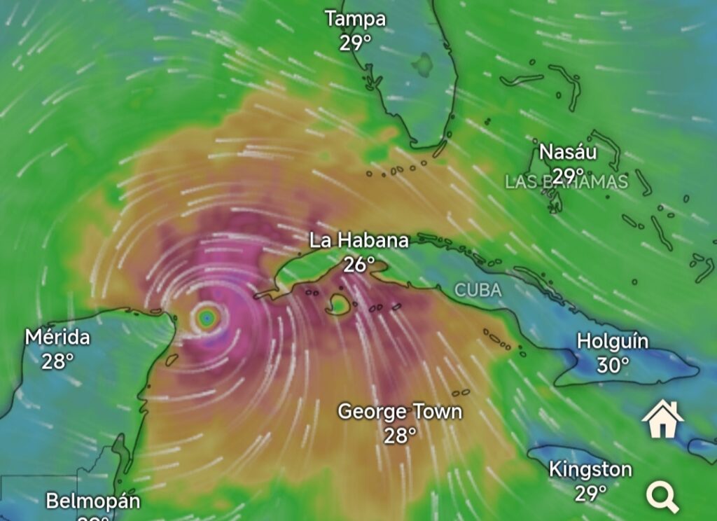 Lluvias en Matanzas. Imágen de Windy