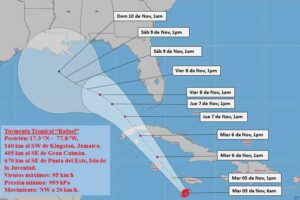 Tormenta Tropical Rafael se intensifica en el mar Caribe…