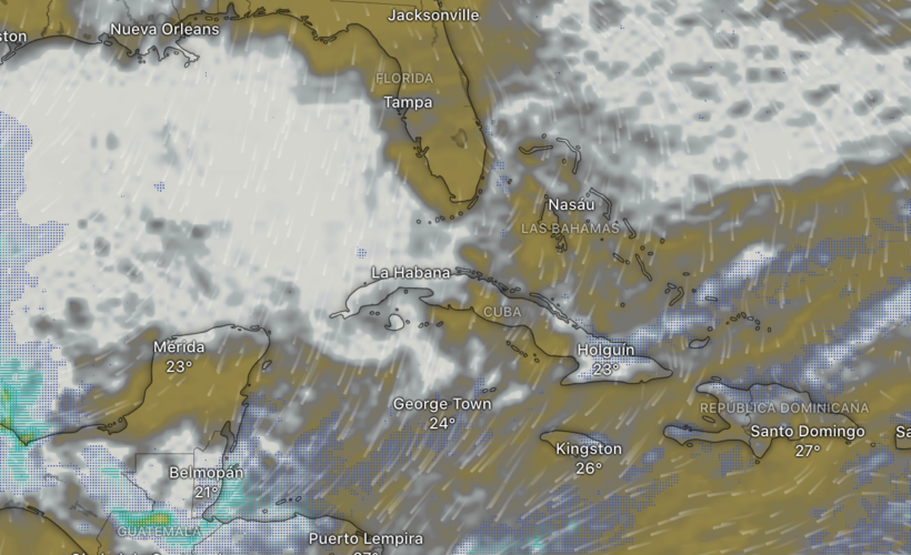 Aisladas lluvias en oriente y condiciones invernales en toda Cuba. Captura tomada de Windy