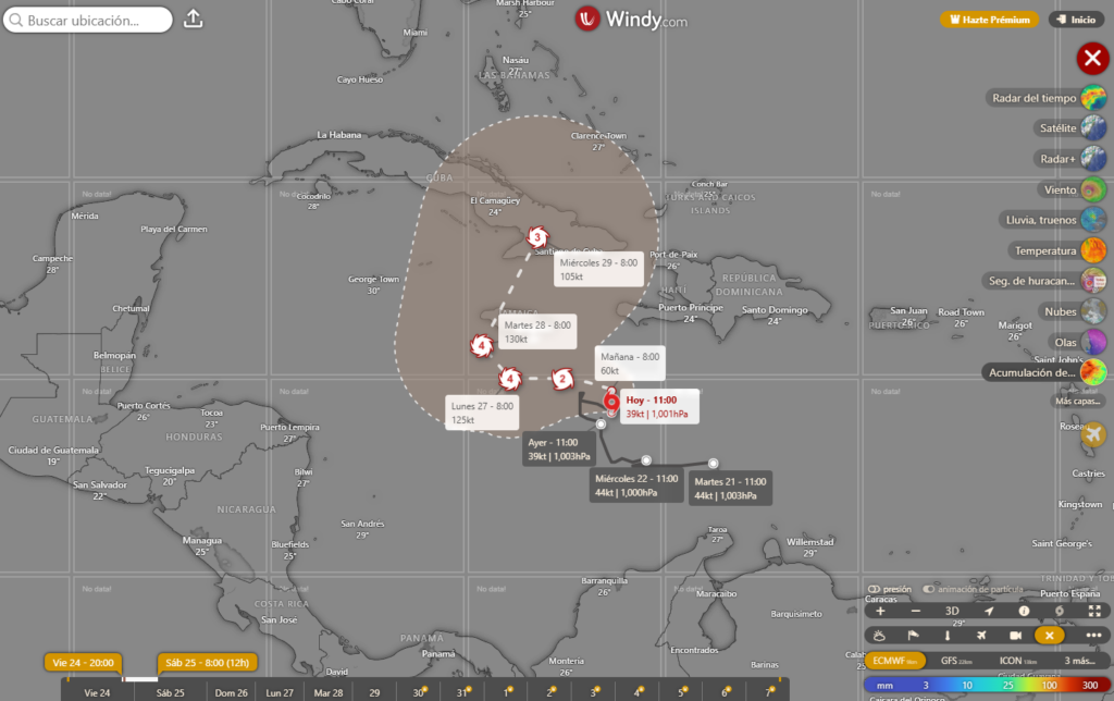Seguimiento de tormenta tropical Melissa