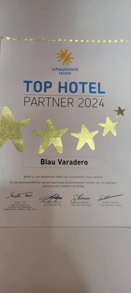 Cubanacán celebra el prestigioso premio Top Hotel Partner 2024 otorgado al hotel Blau Varadero