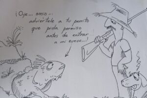 Postales Matanceras: Capturan “extraño reptil”. Ilustración: Carlos Junior Hoyos