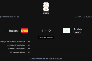 Resultados de España vs Arabia Saudita en la Copa Mundial de Fútbol 2026. Foto: captura tomada del sitio oficial de la FIFA