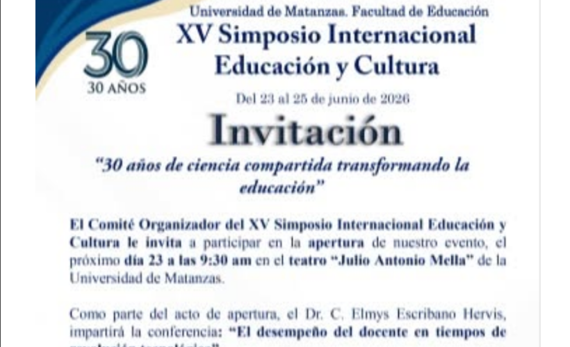 XV Simposio Internacional Educación y Cultura en Universidad de Matanzas