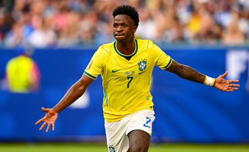 Vinicius Jr. celebra en el juego de Brasil frente a Escocia en Mundial FIFA 2026. Foto: tomada de la página de Facebook de la FIFA