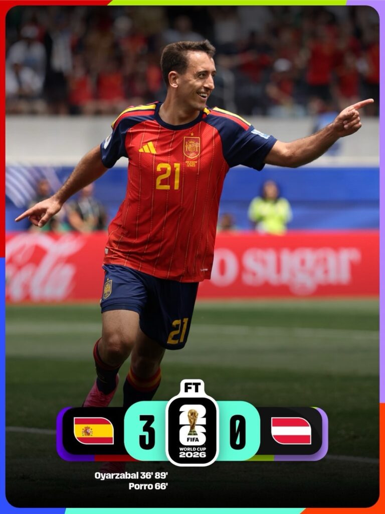 Marcador España vs Austria en Copa Mundial de Fútbol. Foto: tomada del perfil de Instagram de la FIFA