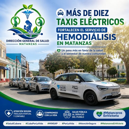 Arriban a Matanzas diez taxis eléctricos para fortalecer el servicio de hemodiálisis. Foto: tomada de la página de Facebook de DGS Matanzas